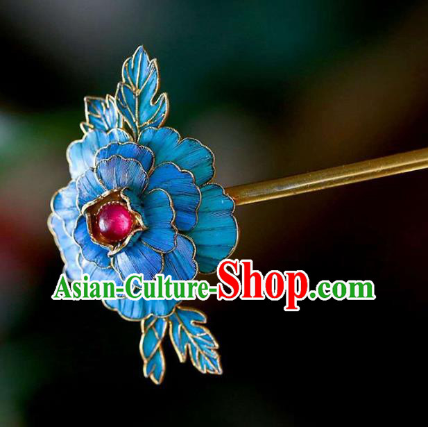 Chinese Traditional Qing Dynasty Peony Hair Jewelry Handmade Ancient Empress Tourmaline Hairpin