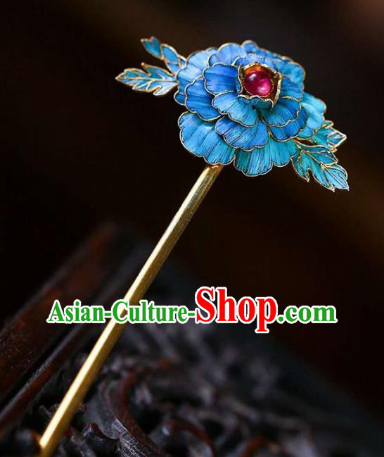 Chinese Traditional Qing Dynasty Peony Hair Jewelry Handmade Ancient Empress Tourmaline Hairpin