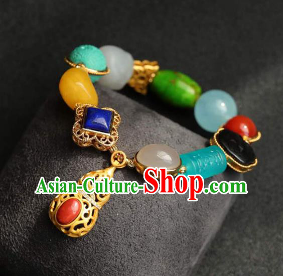 China Handmade Gems Bracelet Traditional Jewelry Accessories National Golden Gourd Bangle