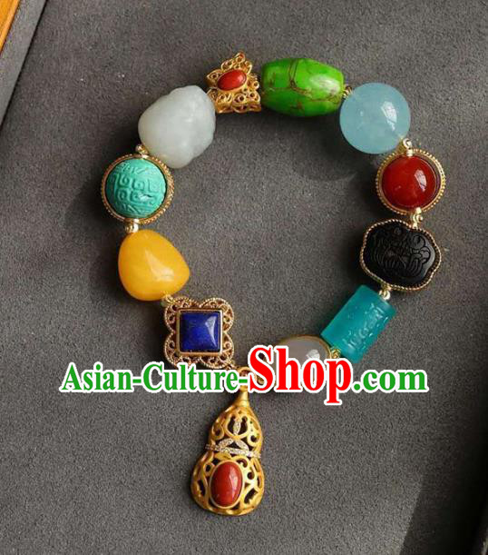 China Handmade Gems Bracelet Traditional Jewelry Accessories National Golden Gourd Bangle