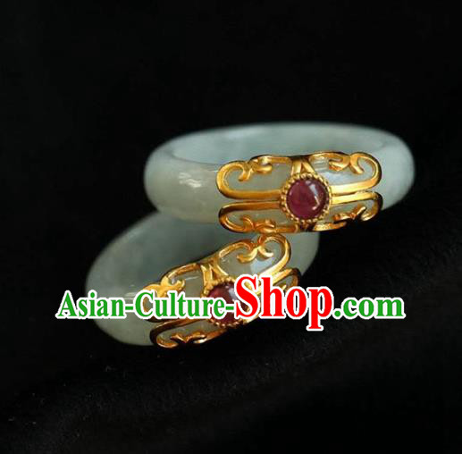 Chinese National Tourmaline Finger Ring Jewelry Traditional Handmade Jade Circlet Accessories