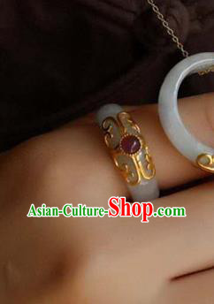 Chinese National Tourmaline Finger Ring Jewelry Traditional Handmade Jade Circlet Accessories