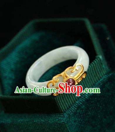 Chinese National Tourmaline Finger Ring Jewelry Traditional Handmade Jade Circlet Accessories