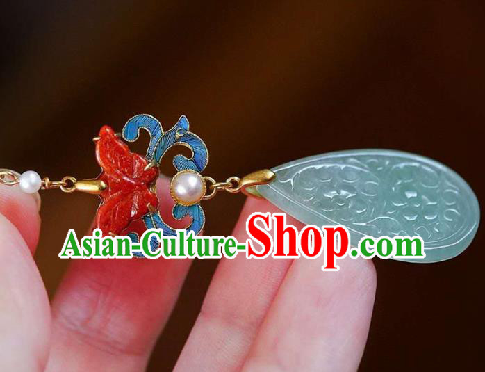 Handmade China Red Butterfly Ear Jewelry Accessories Traditional Cheongsam Jade Carving Earrings