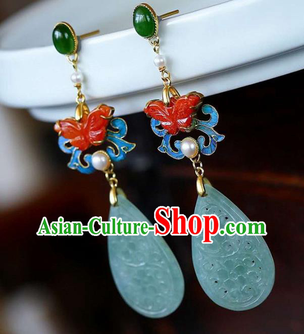 Handmade China Red Butterfly Ear Jewelry Accessories Traditional Cheongsam Jade Carving Earrings