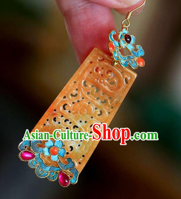 Handmade China Topaz Carving Ear Jewelry Accessories Traditional Cheongsam Tourmaline Earrings