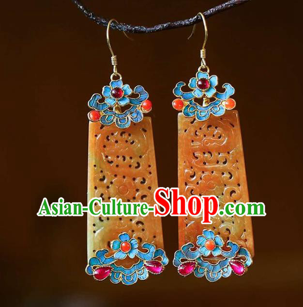 Handmade China Topaz Carving Ear Jewelry Accessories Traditional Cheongsam Tourmaline Earrings