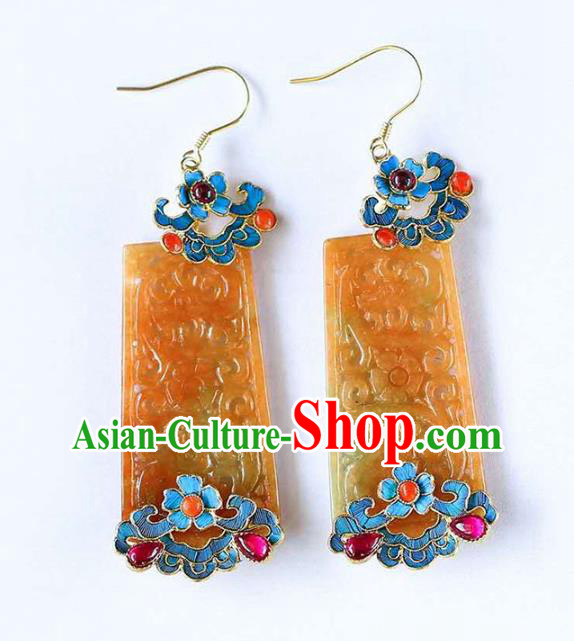 Handmade China Topaz Carving Ear Jewelry Accessories Traditional Cheongsam Tourmaline Earrings