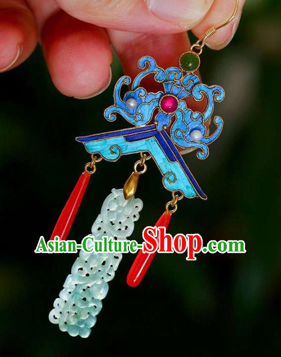 Handmade China Jade Jewelry Ear Accessories Traditional Cheongsam Cloisonne Bat Earrings