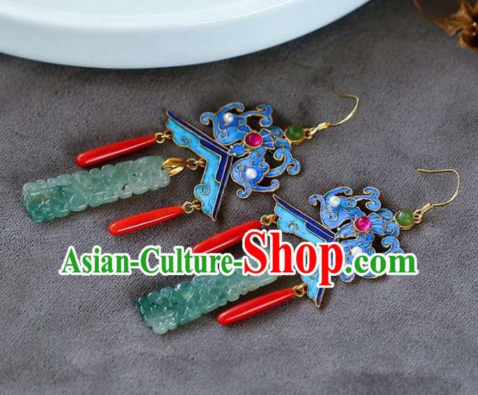 Handmade China Jade Jewelry Ear Accessories Traditional Cheongsam Cloisonne Bat Earrings