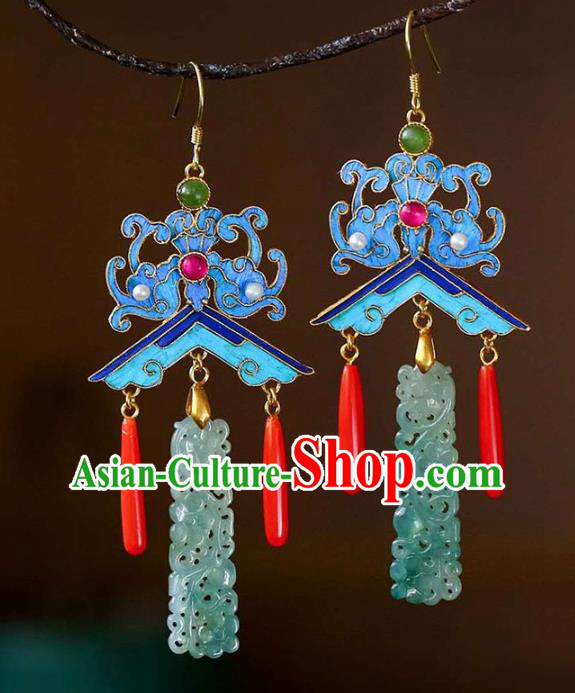 Handmade China Jade Jewelry Ear Accessories Traditional Cheongsam Cloisonne Bat Earrings