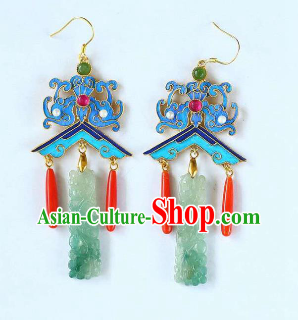 Handmade China Jade Jewelry Ear Accessories Traditional Cheongsam Cloisonne Bat Earrings