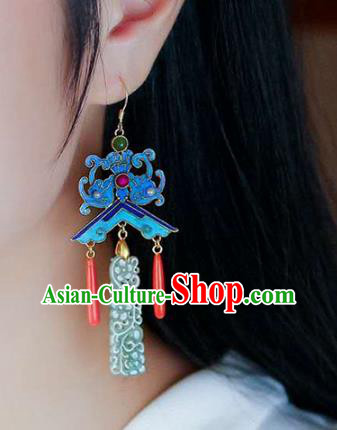 Handmade China Jade Jewelry Ear Accessories Traditional Cheongsam Cloisonne Bat Earrings