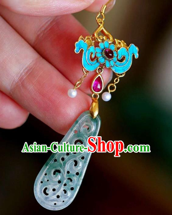 Handmade China Traditional Cheongsam Cloisonne Earrings Jade Jewelry Ear Accessories