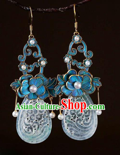 Handmade China Cloisonne Jewelry Pearls Ear Accessories Traditional Cheongsam Jade Earrings