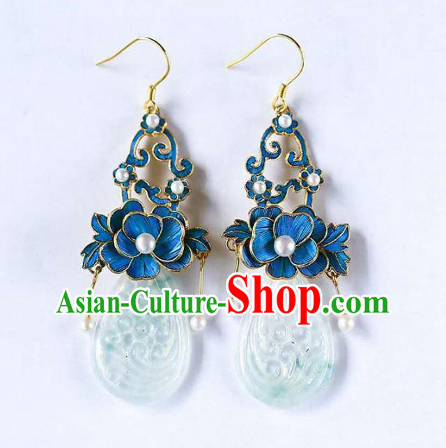 Handmade China Cloisonne Jewelry Pearls Ear Accessories Traditional Cheongsam Jade Earrings