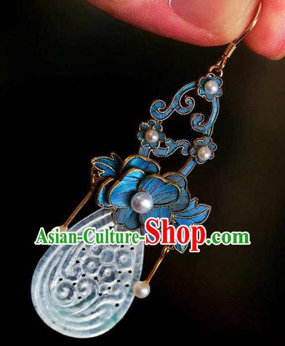 Handmade China Cloisonne Jewelry Pearls Ear Accessories Traditional Cheongsam Jade Earrings