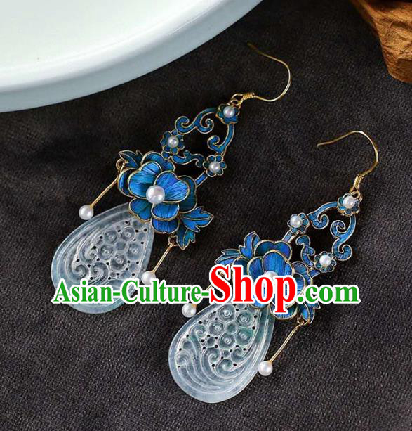 Handmade China Cloisonne Jewelry Pearls Ear Accessories Traditional Cheongsam Jade Earrings