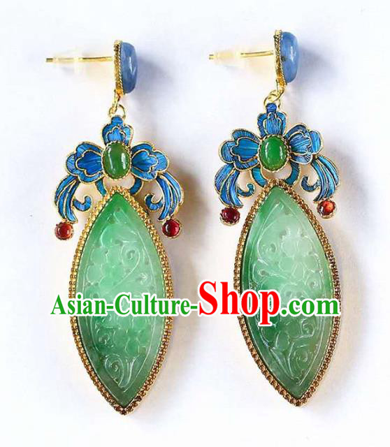 Handmade China Jade Ear Jewelry Accessories Traditional Cheongsam Cloisonne Earrings