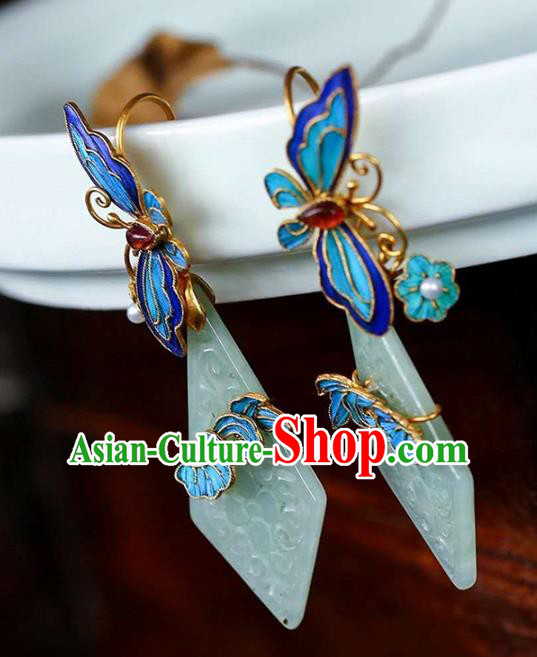 Handmade China Cloisonne Butterfly Earrings Jewelry Accessories Traditional Cheongsam Jade Eardrop