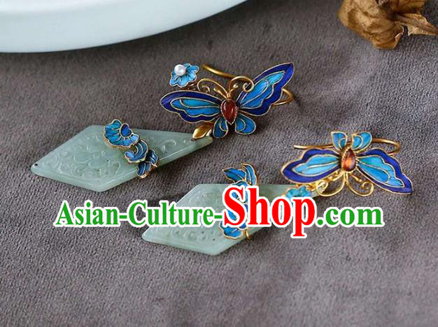 Handmade China Cloisonne Butterfly Earrings Jewelry Accessories Traditional Cheongsam Jade Eardrop