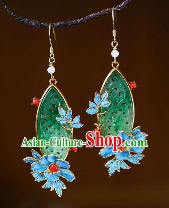 Handmade China Jadeite Earrings Jewelry Accessories Traditional Cheongsam Cloisonne Eardrop