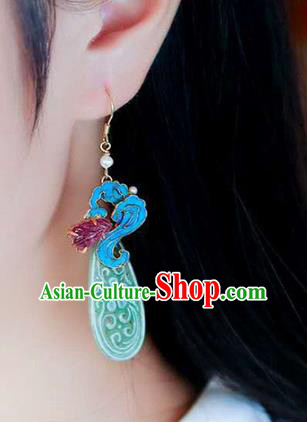 Handmade China Blue Cloud Earrings Jewelry Jade Accessories Traditional Cheongsam Garnet Eardrop