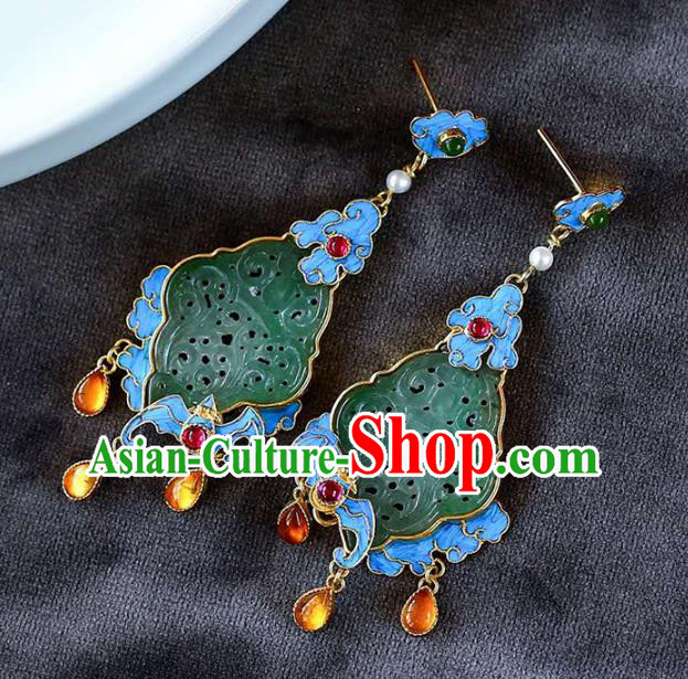 Handmade China Earrings Jewelry Traditional Cheongsam Eardrop Jade Accessories