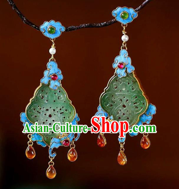 Handmade China Earrings Jewelry Traditional Cheongsam Eardrop Jade Accessories