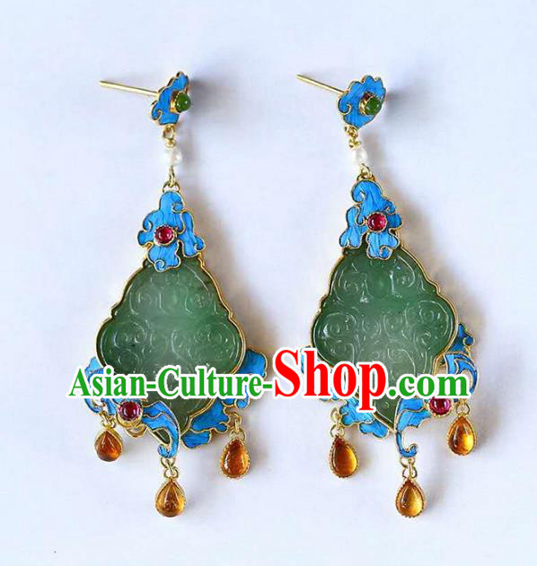 Handmade China Earrings Jewelry Traditional Cheongsam Eardrop Jade Accessories