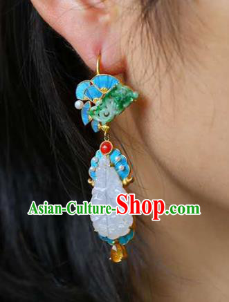 Handmade China Cheongsam Jade Earrings Traditional National Jewelry Accessories Gems Eardrop
