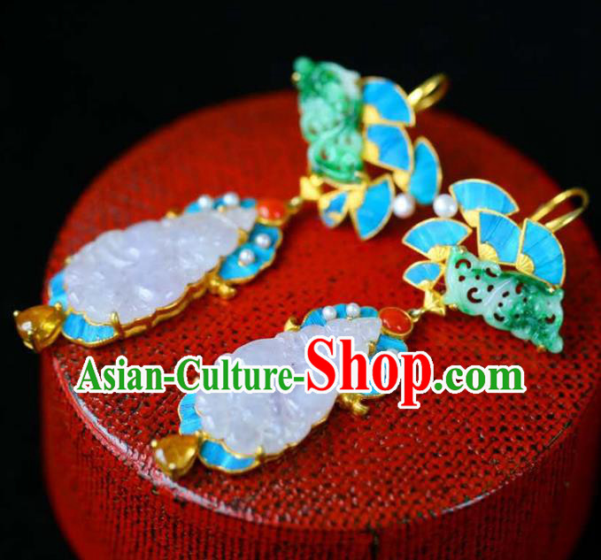Handmade China Cheongsam Jade Earrings Traditional National Jewelry Accessories Gems Eardrop