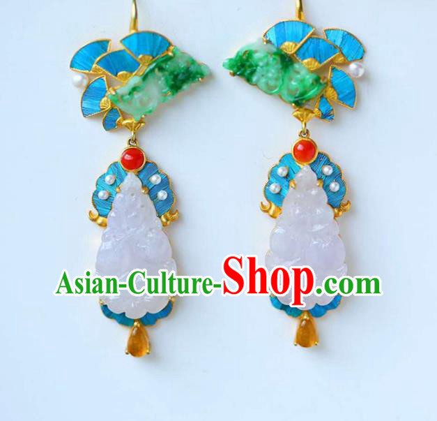 Handmade China Cheongsam Jade Earrings Traditional National Jewelry Accessories Gems Eardrop