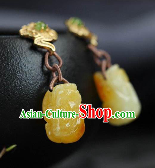 Handmade China Cheongsam Golden Cloud Earrings Traditional National Jewelry Accessories Beeswax Carving Eardrop