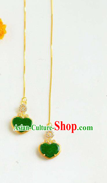 Handmade China Cheongsam Crystal Long Earrings Traditional National Jewelry Accessories Jadeite Eardrop