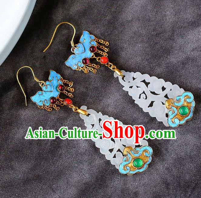 Handmade China Cheongsam Garnet Earrings Jade Eardrop Accessories Traditional Jewelry