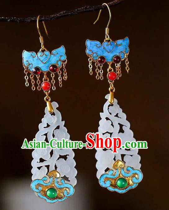 Handmade China Cheongsam Garnet Earrings Jade Eardrop Accessories Traditional Jewelry