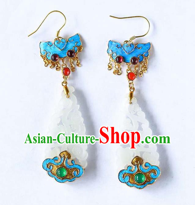 Handmade China Cheongsam Garnet Earrings Jade Eardrop Accessories Traditional Jewelry
