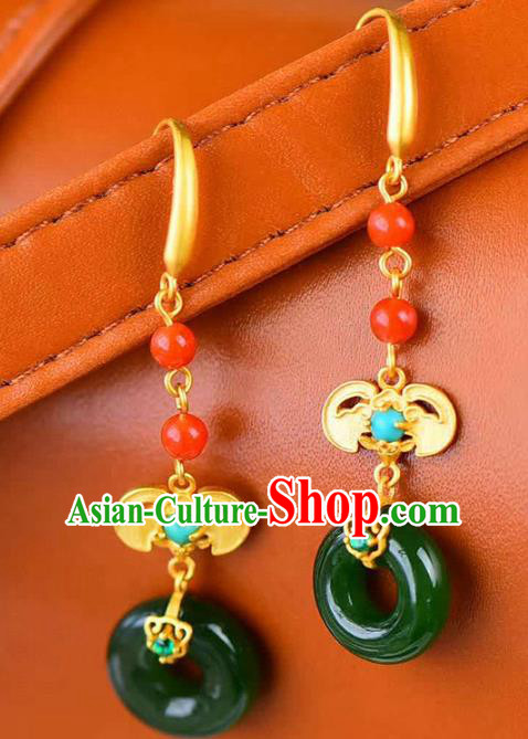 Handmade China Golden Bat Eardrop Traditional Cheongsam Jade Earrings National Jewelry Accessories