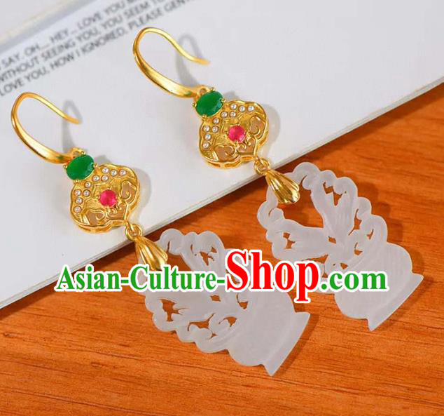 Handmade China Hetian Jade Eardrop National Jewelry Accessories Traditional Cheongsam Earrings