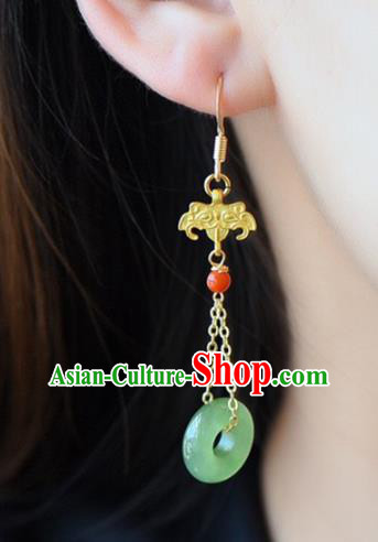 Handmade China Golden Eardrop National Jewelry Accessories Traditional Cheongsam Jade Peace Buckle Earrings