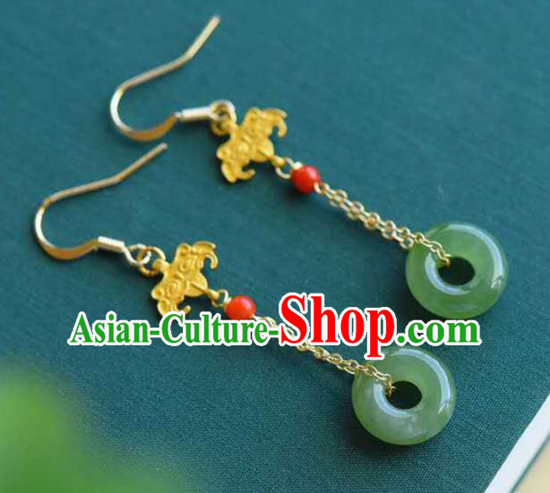 Handmade China Golden Eardrop National Jewelry Accessories Traditional Cheongsam Jade Peace Buckle Earrings