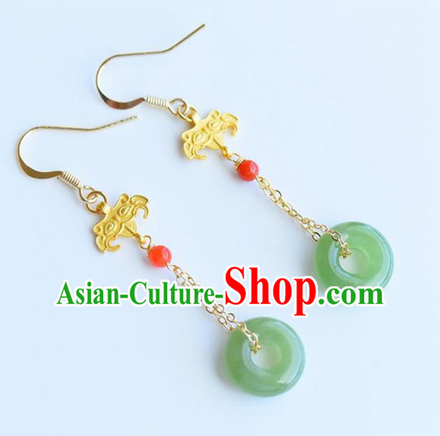 Handmade China Golden Eardrop National Jewelry Accessories Traditional Cheongsam Jade Peace Buckle Earrings