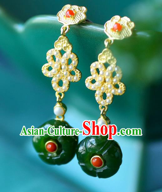 Handmade China National Cheongsam Earrings Traditional Jewelry Accessories Jade Flower Eardrop