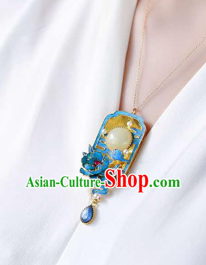 Chinese Classical Sapphire Necklace Handmade Jewelry Accessories National Jade Necklet Pendant