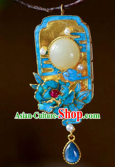 Chinese Classical Sapphire Necklace Handmade Jewelry Accessories National Jade Necklet Pendant
