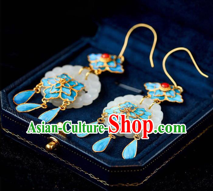 Handmade China National Cheongsam Jade Flower Earrings Traditional Jewelry Accessories Agate Eardrop