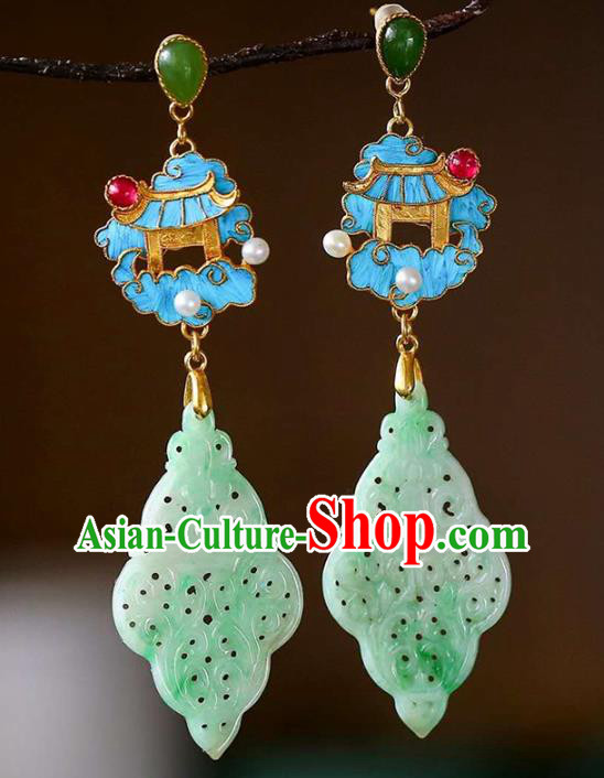 Handmade China Traditional Jewelry National Cheongsam Jade Earrings Heavenly Palace Eardrop Accessories