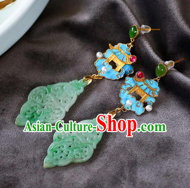 Handmade China Traditional Jewelry National Cheongsam Jade Earrings Heavenly Palace Eardrop Accessories