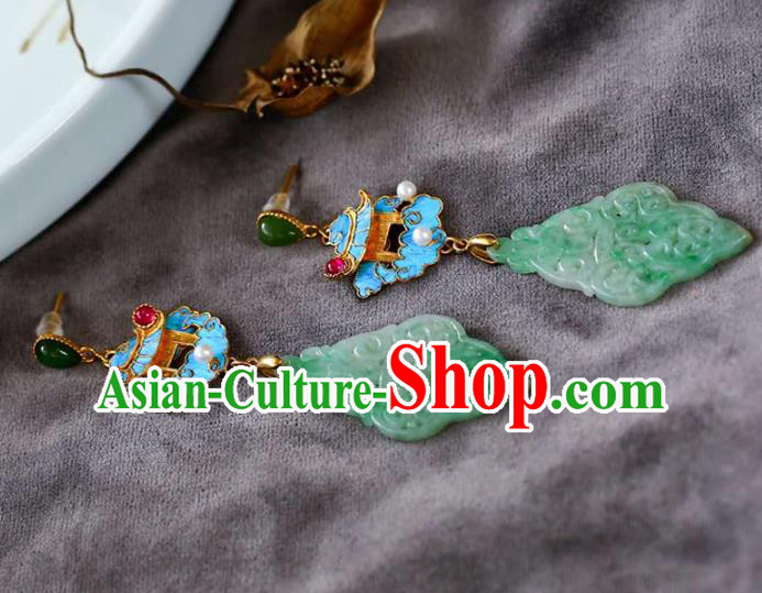 Handmade China Traditional Jewelry National Cheongsam Jade Earrings Heavenly Palace Eardrop Accessories